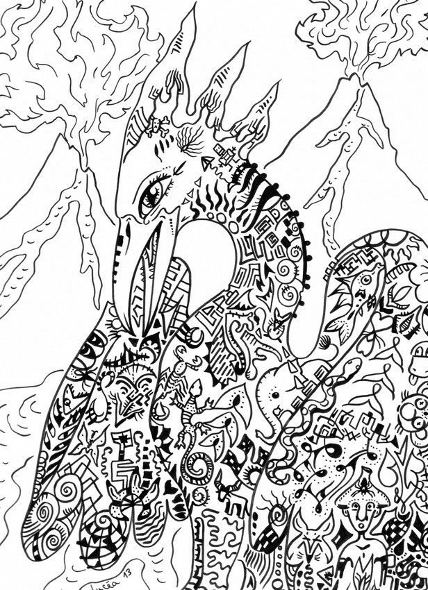 616x850 Adult Coloring Page Fantastic Animals Phoenix 1