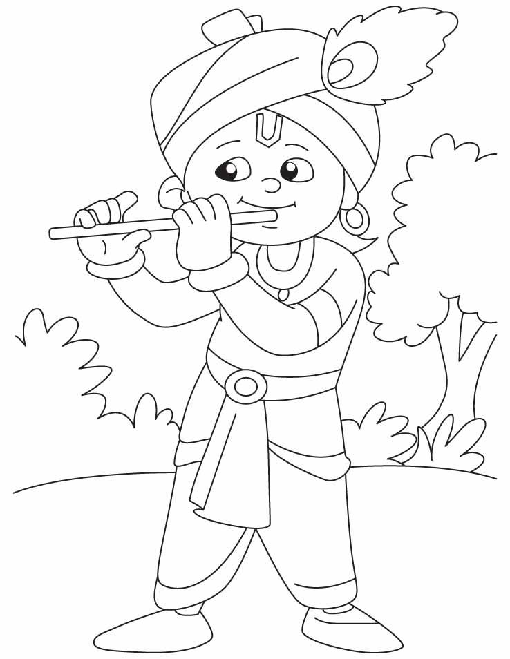 738x954 Krishna With His Magical Flute Coloring Pages Krishna