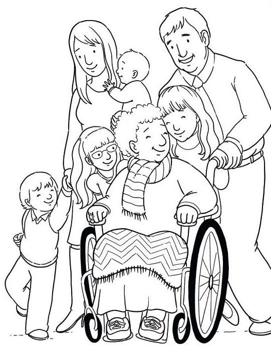 541x696 Grandmother Disabilities With Family Coloring Page Disabilities