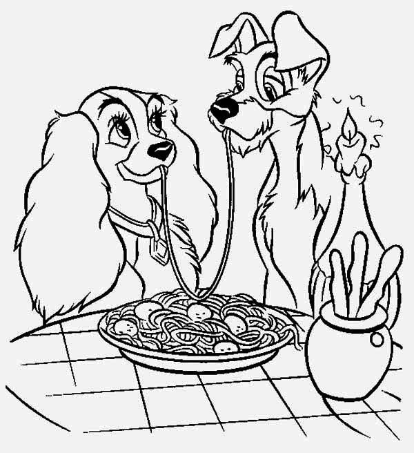 Lady And The Tramp, Eating Noodles Lady And The Tramp Coloring 600x656 Lady And The Tramp, Eating Noodles Lady And The Tramp Coloring