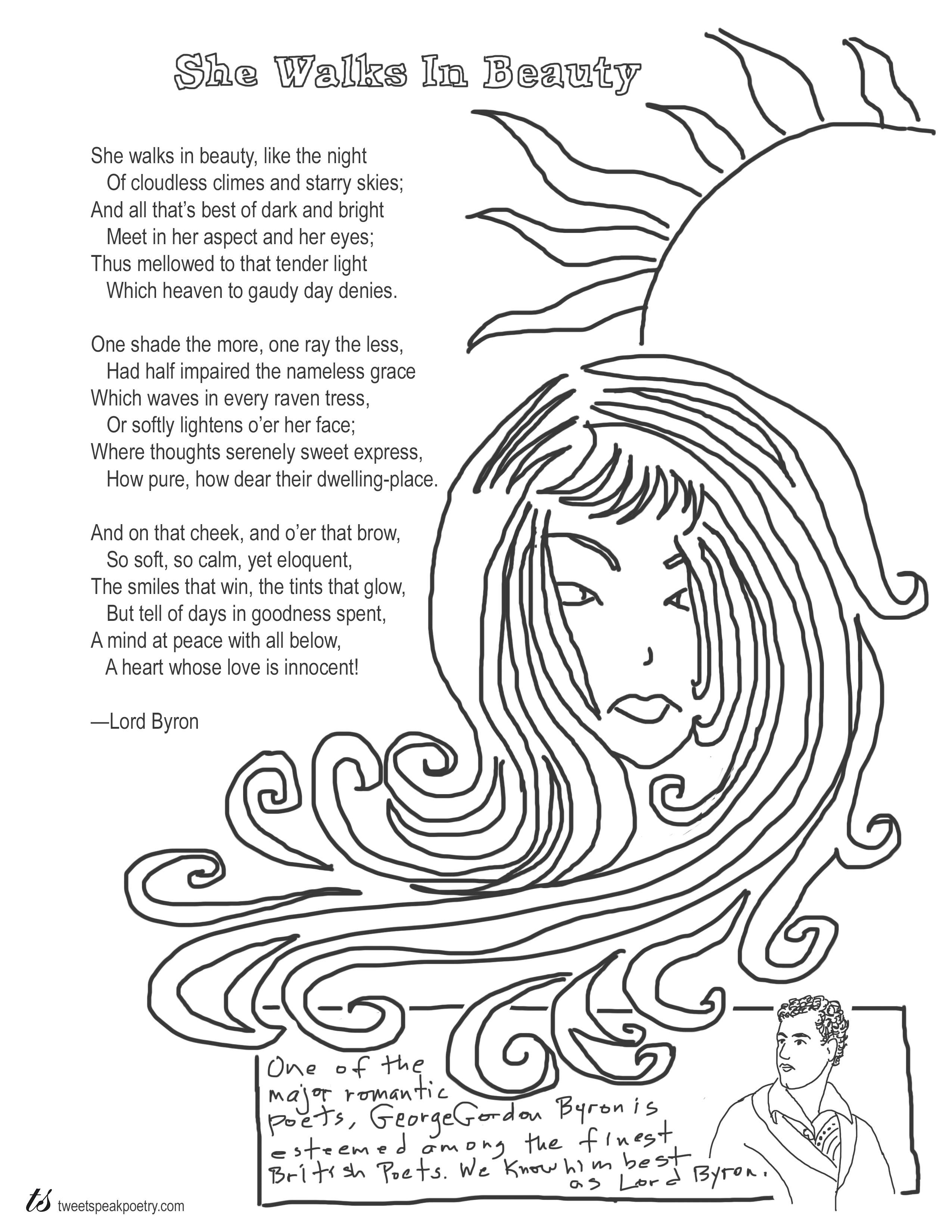 2550x3300 She Walks In Beauty By Lord Byron Coloring Page Poem