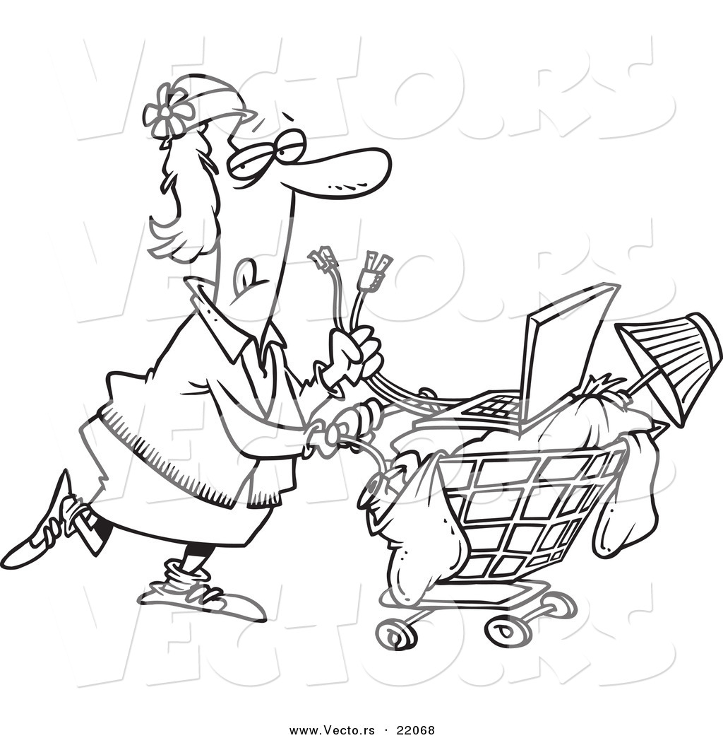 Vector Of A Cartoon Homeless Woman Pushing A Laptop On Her Cart 1024x1044 Vector Of A Cartoon Homeless Woman Pushing A Laptop On Her Cart