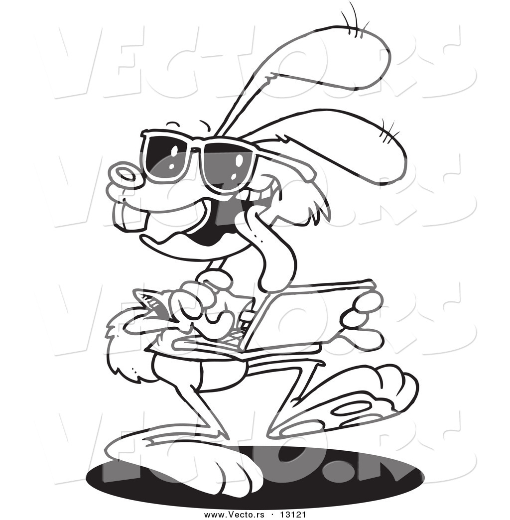 Vector Of A Cartoon Web Bunny Using A Laptop 1024x1044 Vector Of A Cartoon Web Bunny Using A Laptop