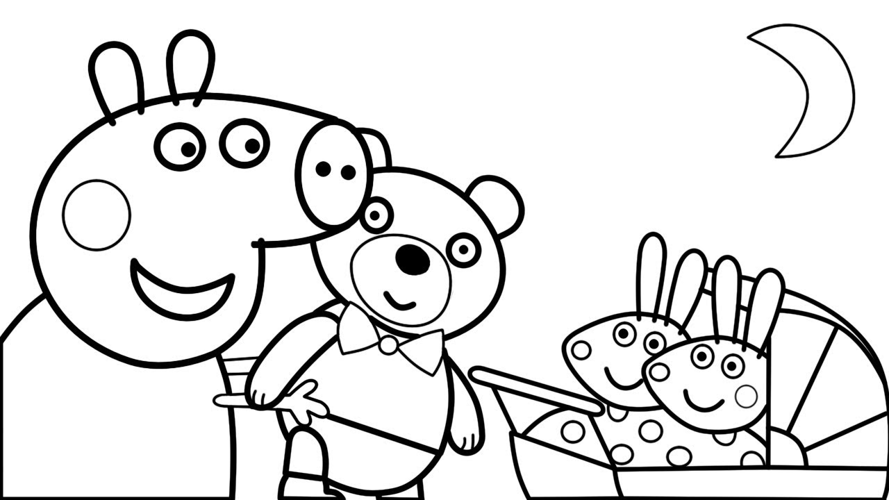1280x720 Peppa Pig With Teddy Bear Toy And Little Baby Alexander Coloring