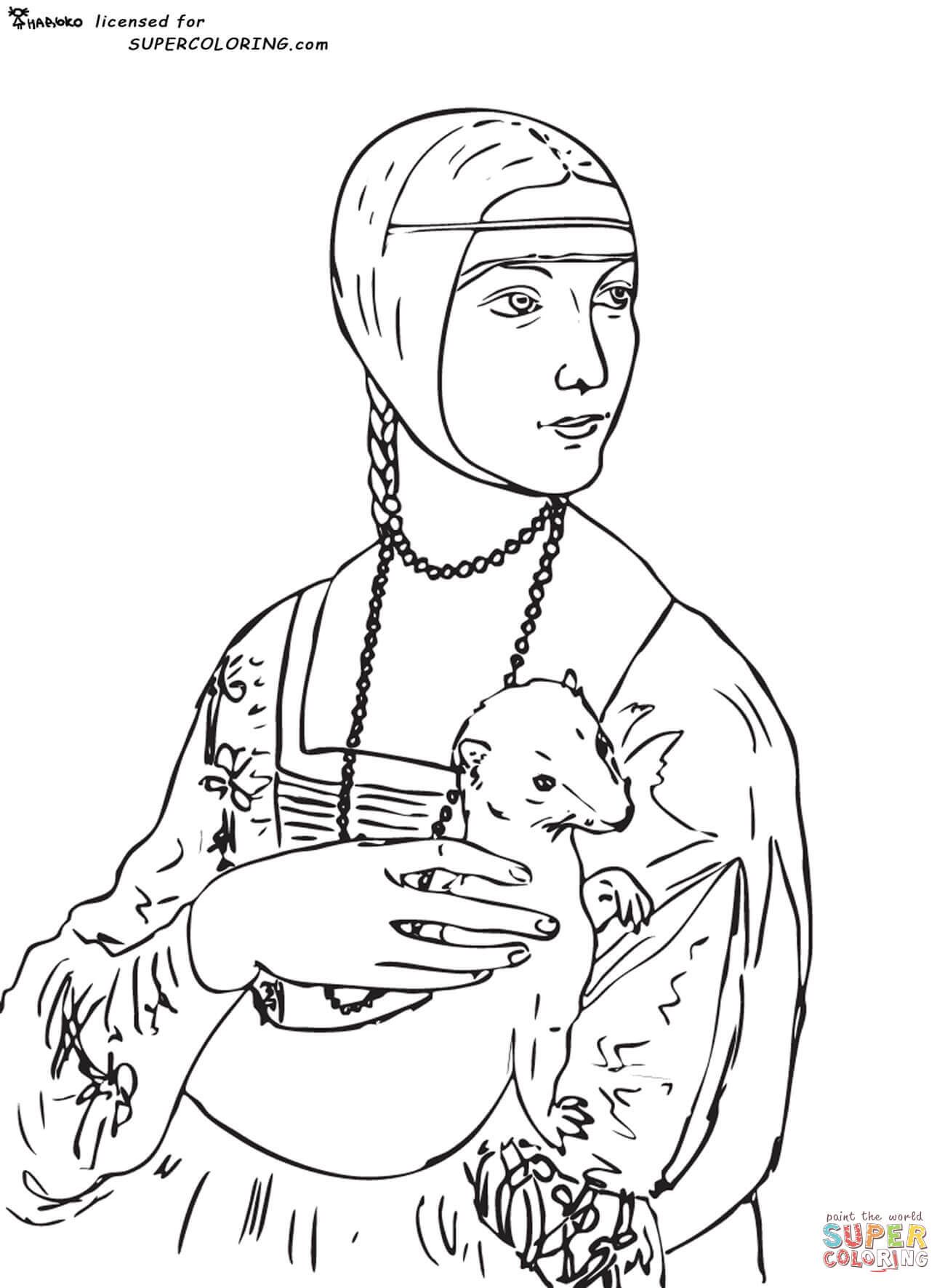 1300x1770 Lady With An Ermine By Leonardo Da Vinci Coloring Page Fine Arts