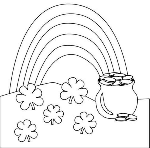 600x592 A Beautiful Rainbow And A Pot Of Gold Coloring Page A Beautiful