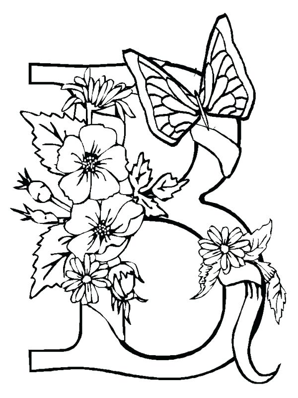 600x800 Letter B Coloring Page Alphabet Flowers With Butterfly Letter B