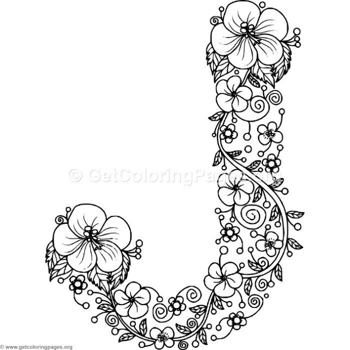 700x700 Floral Alphabet Letter J Coloring Pages