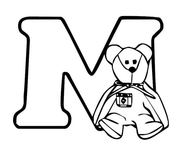 Teddy Bear With Letter M Coloring Page 600x514 Teddy Bear With Letter M Coloring Page