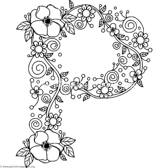 700x700 Download Free Floral Alphabet Letter P Coloring Pages