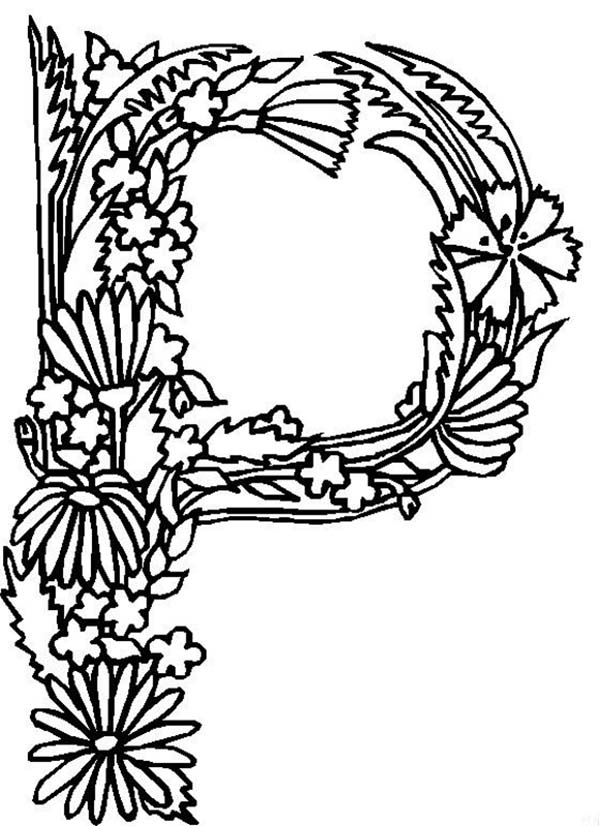 600x826 Alphabet Flowers Letter P Coloring Pages Batch Coloring