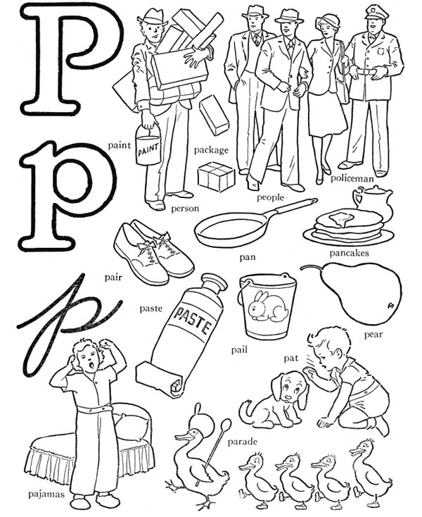 Preschool Kids Learn Letter P Coloring Page Coloring Sun 600x734 Preschool Kids Learn Letter P Coloring Page Coloring Sun