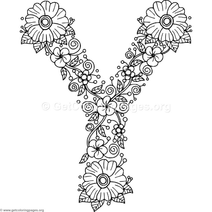 700x700 Floral Alphabet Letter Y Coloring Pages