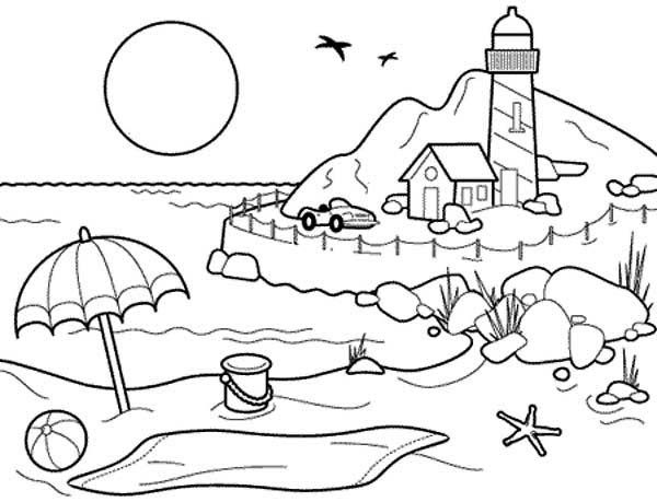 Beach Coloring Book Landscapes Beach Landscapes With Lighthouse 600x459 Beach Coloring Book Landscapes Beach Landscapes With Lighthouse
