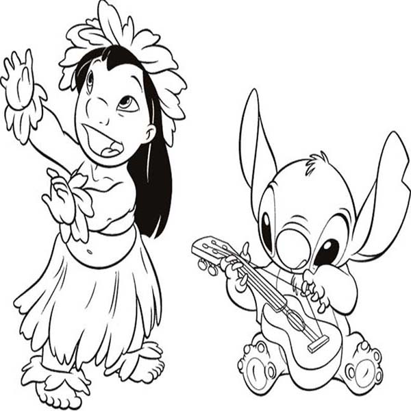 600x600 Stitch Playing Guitar While Lilo Dance In Lilo Amp Stitch Coloring