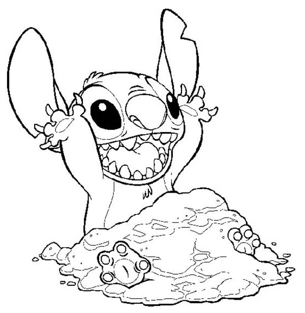 600x614 Stitch Covering Himself With Sand In Lilo Amp Stitch Coloring Page