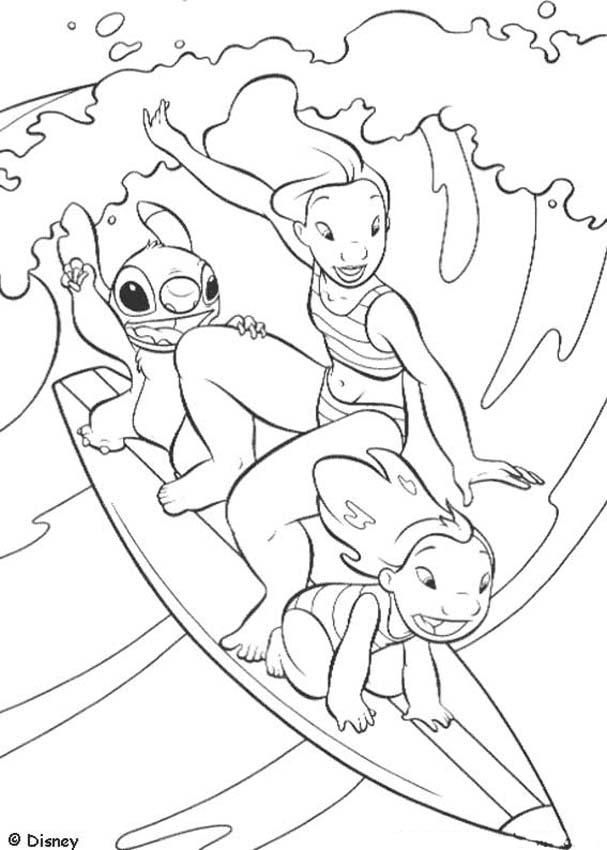 607x850 Lilo And Stitch Surfing Coloring Page Ideas For Grandkids