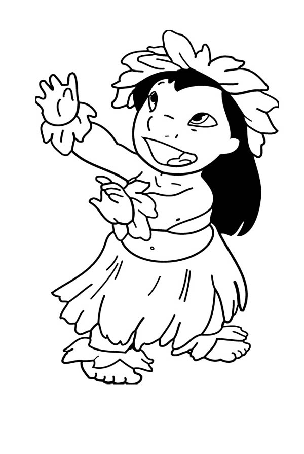 600x895 Lilo Is Hawaiian Lovely Girl Coloring Page
