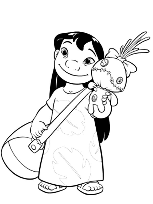 600x800 Lilo With Bag And A Doll In Lilo Amp Stitch Coloring Page
