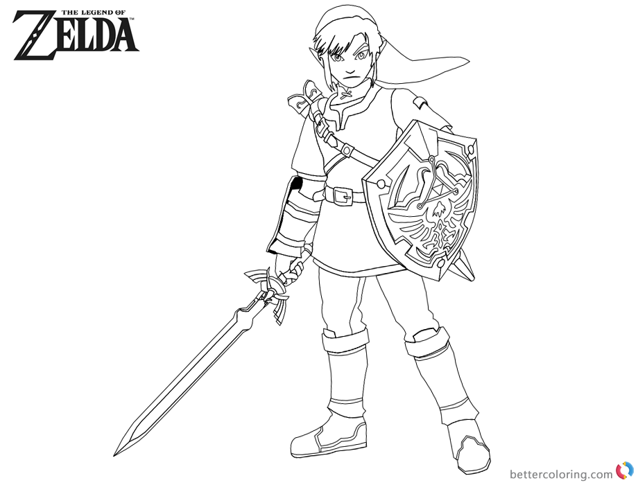 920x700 Legend Of Zelda Coloring Pages Link With Sword And Shield
