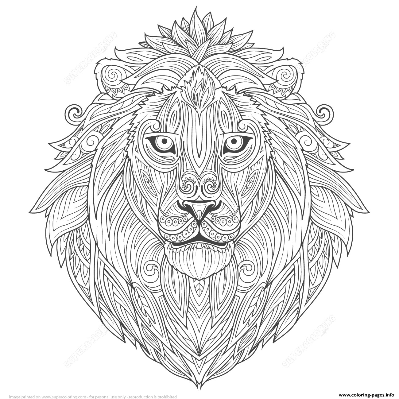 1300x1300 Lion Ethnic Zentangle Adults Coloring Pages Printable Exceptional
