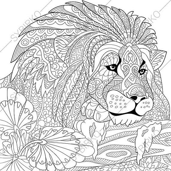 570x570 Adult Coloring Pages. Lion. Zentangle Doodle Coloring Book Page