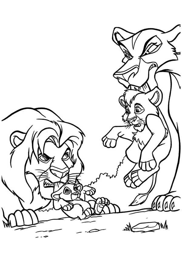 600x849 Mufasa Protecting Simba Free Coloring Page Animals, Disney, Kids