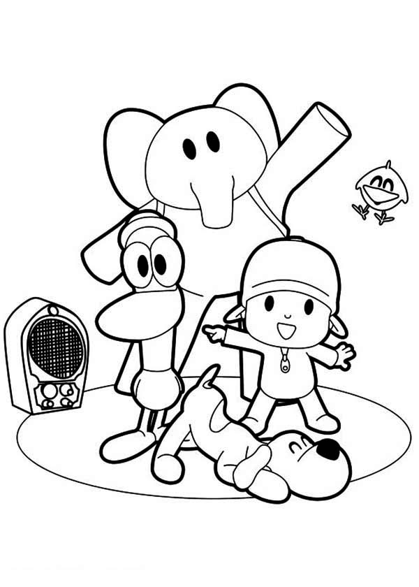 600x840 Pocoyo Coloring Pages Dancing While Listening Music From Radio