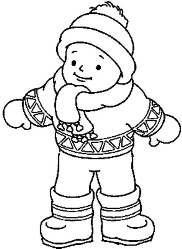 Little Boy Wearing Winter Clothes Coloring Page 600x820 Little Boy Wearing Winter Clothes Coloring Page