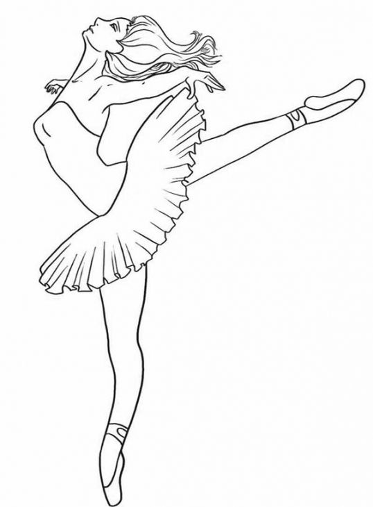 538x730 Beautiful Adult Ballerina Standing On One Foot Coloring Page
