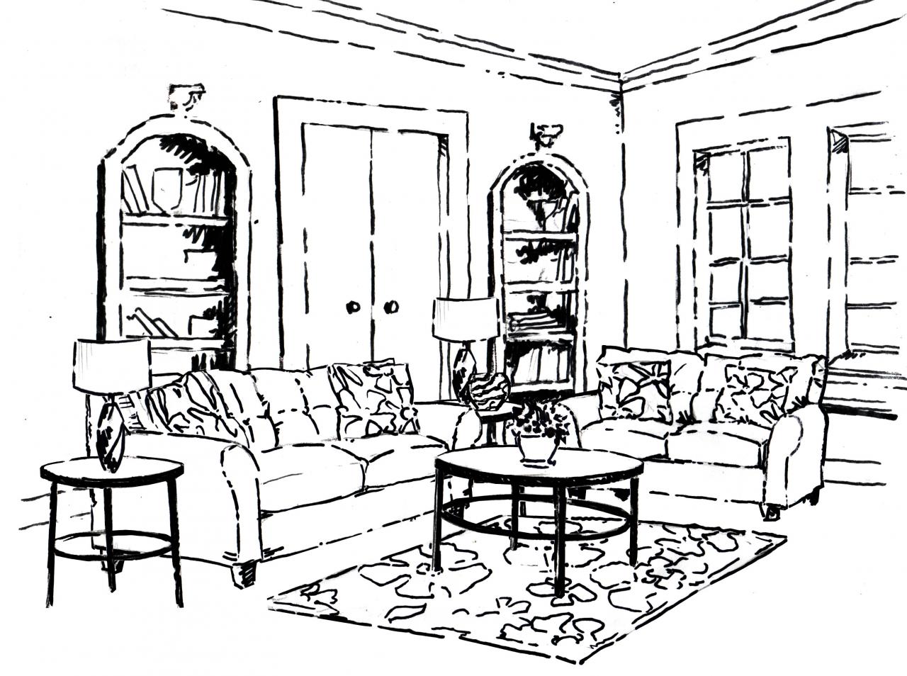 1280x954 Living Room Colouring Pages