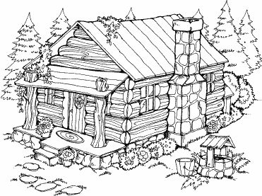 Log Cabins Easy Coloring Pages