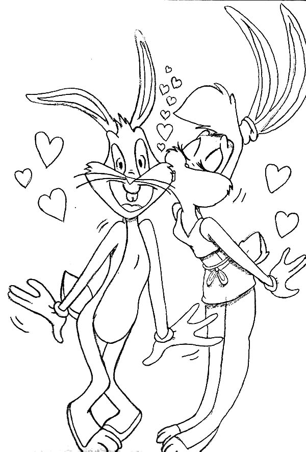 Lola Bunny Kiss Bugs Bunny Coloring Pages 600x886 Lola Bunny Kiss Bugs Bunny Coloring Pages