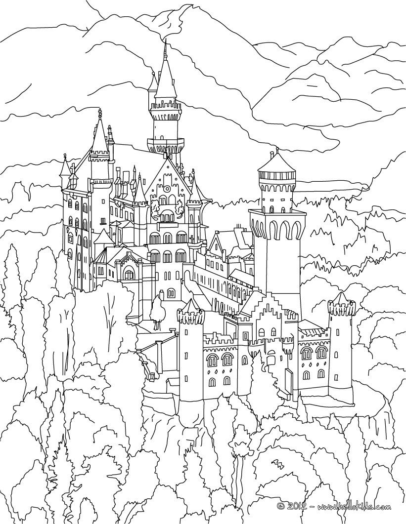 821x1061 Neuschwanstein Castle Coloring Page Adult Coloring Books