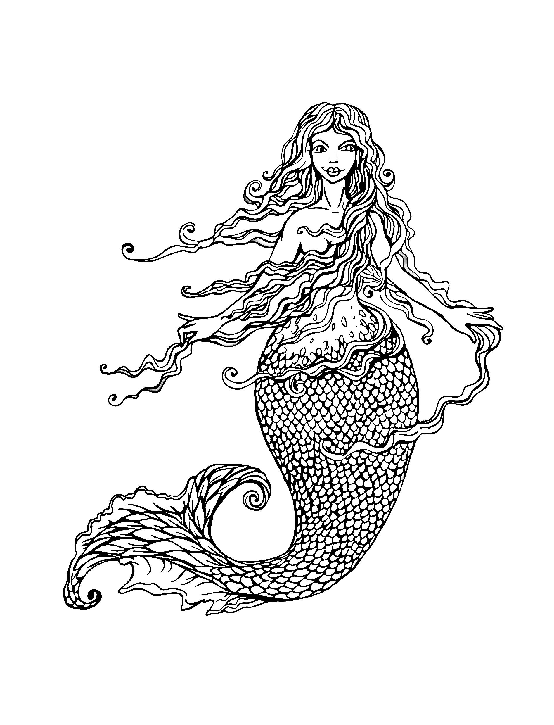 1896x2480 Free Coloring Page Coloring Adult Mermaid With Long Hair By