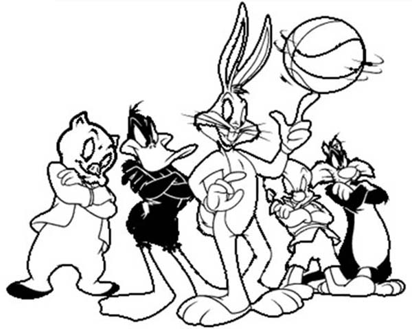 600x479 Space Jam Coloring Pages Tunes Basketball Looney