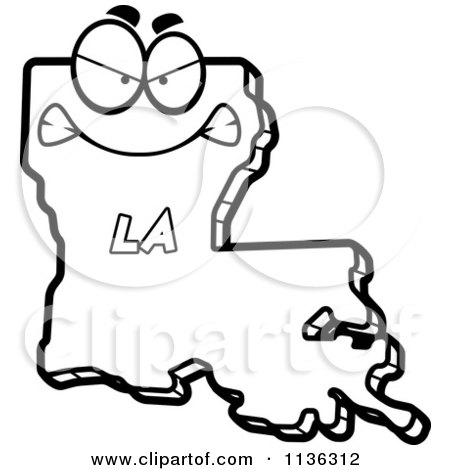 450x470 Cartoon Clipart Of An Outlined Mad Louisiana State Character