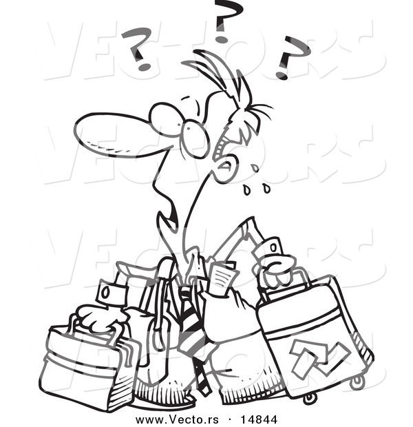 600x620 Vector Of A Cartoon Confused Businessman With Luggage
