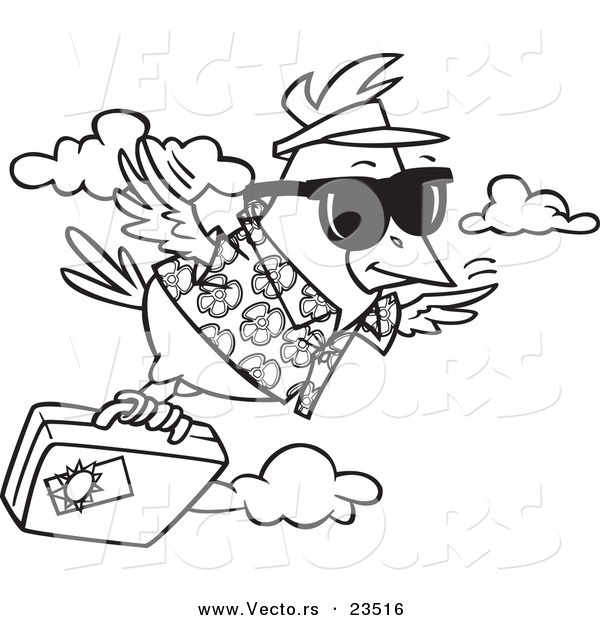 600x620 Cartoon Vector Of Cartoon Traveling Bird Flying With Luggage