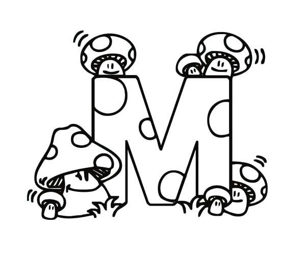 Letter M Coloring Pages Letter M For Mushroom And His Family 600x500 Letter M Coloring Pages Letter M For Mushroom And His Family