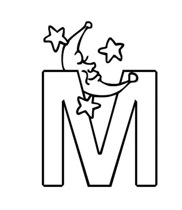 M Letter For Moon Coloring Page 600x691 M Letter For Moon Coloring Page