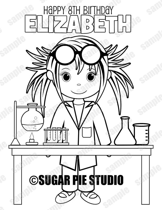 Mad Scientist Science Coloring Page Birthday Party Favor 570x738 Mad Scientist Science Coloring Page Birthday Party Favor