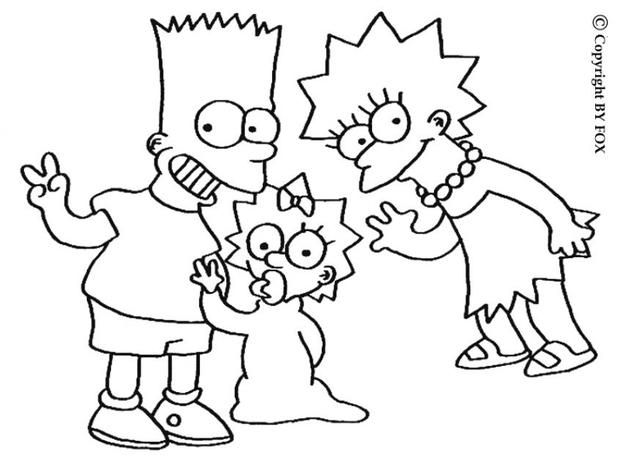 620x465 Lisa, Maggie And Bart Simpsons Coloring Page. More The Simpsons