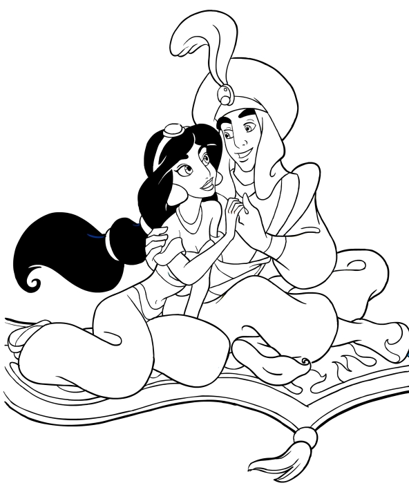 Aladdin And Jasmine In The Magic Carpet Coloring Pages 592x709 Aladdin And Jasmine In The Magic Carpet Coloring Pages