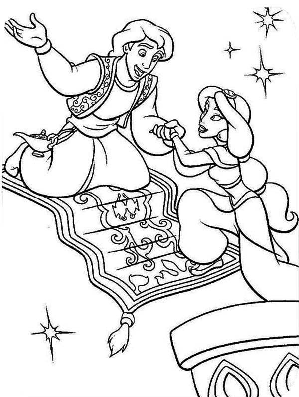Jasmine Steeping Into The Magic Carpet For The Night Fly Coloring 600x796 Jasmine Steeping Into The Magic Carpet For The Night Fly Coloring