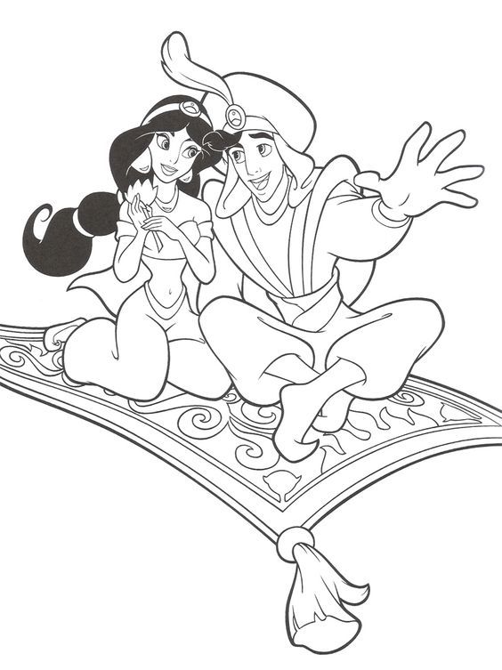 Drawing Aladdin With Jasmine In Flying Carpet Coloring Page 564x753 Drawing Aladdin With Jasmine In Flying Carpet Coloring Page