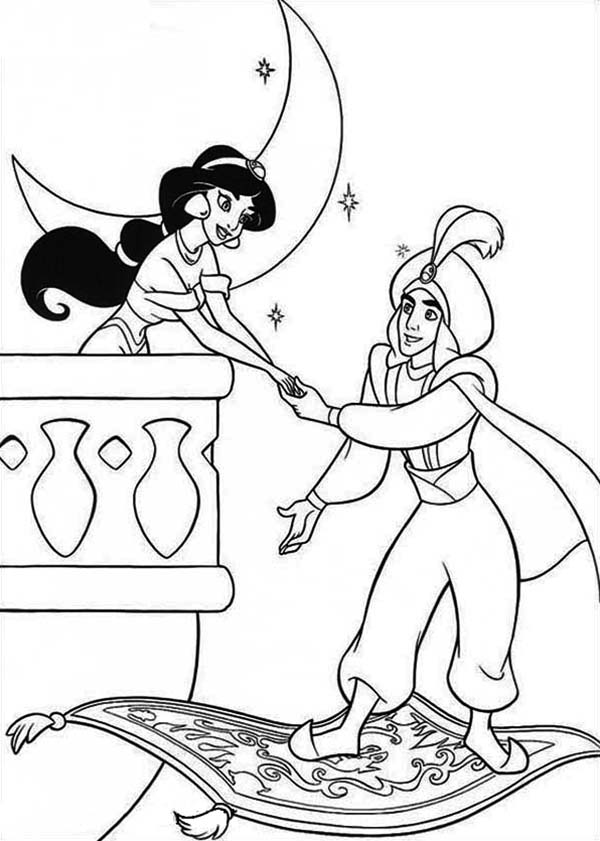 Aladdin Invite Jasmine For A Night Ride In Magic Carpet Coloring 600x841 Aladdin Invite Jasmine For A Night Ride In Magic Carpet Coloring