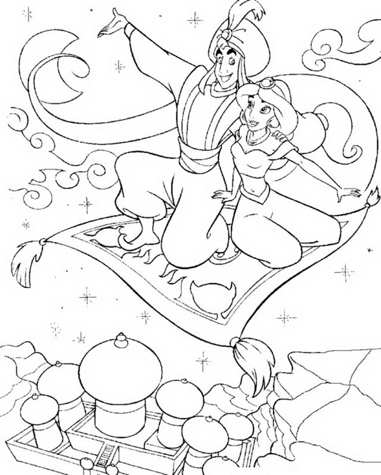 Aladdin Taking Jasmine On Flying Carpet Coloring Page Aladdin 1284x1600 Aladdin Taking Jasmine On Flying Carpet Coloring Page Aladdin