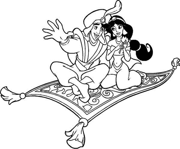 Aladdin And Jasmine Riding The Magic Carpet Coloring Page 600x497 Aladdin And Jasmine Riding The Magic Carpet Coloring Page