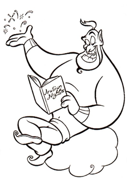 Genie Making Magic Coloring Page Aladdin Pages 525x768 Genie Making Magic Coloring Page Aladdin Pages
